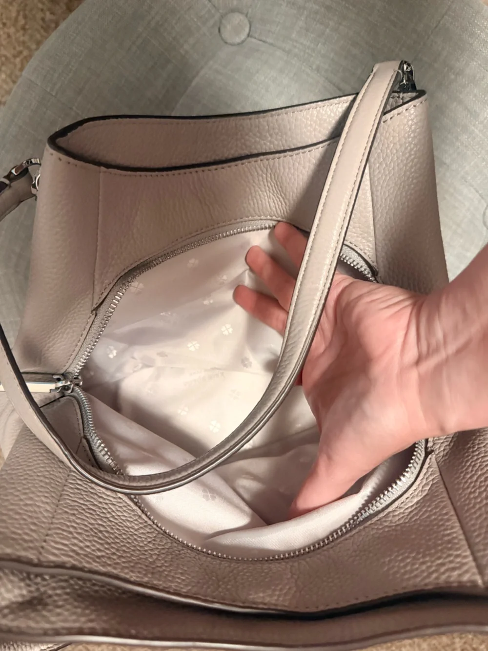 kate spade Pebbled Leather Shoulder Bag in Light Gray-Taupe